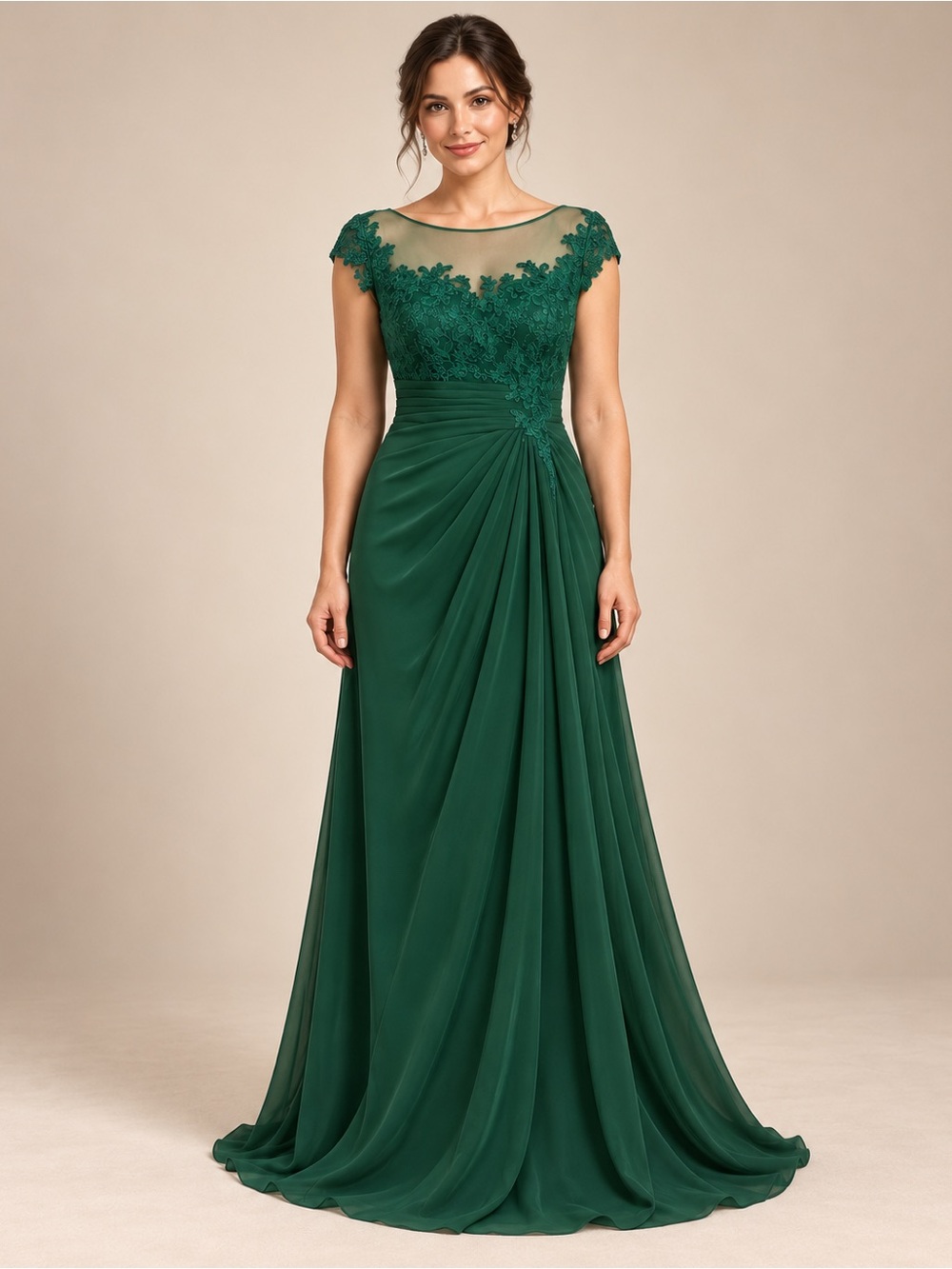 Elegant Emerald Lace Bodice Evening Dress • size 8